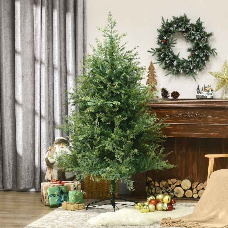 HOMCOM 6' Artificial Christmas Trees, with Easy-to-Shape Branches, Auto Open, Steel Base, Wide Shape