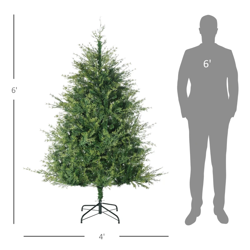 HOMCOM 6' Artificial Christmas Trees, with Easy-to-Shape Branches, Auto Open, Steel Base, Wide Shape