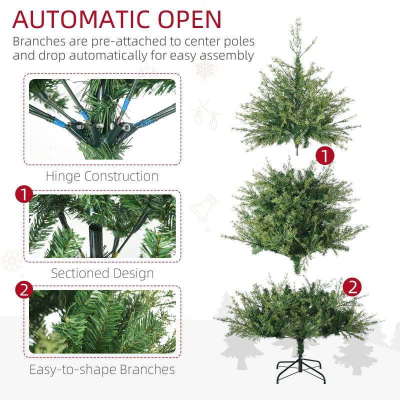HOMCOM 6' Artificial Christmas Trees, with Easy-to-Shape Branches, Auto Open, Steel Base, Wide Shape