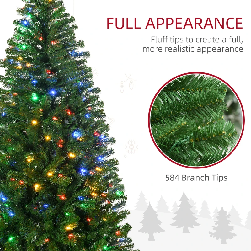 HOMCOM 6' Artificial Prelit Christmas Trees with Warm White or Colorful LED Lights, Auto Open