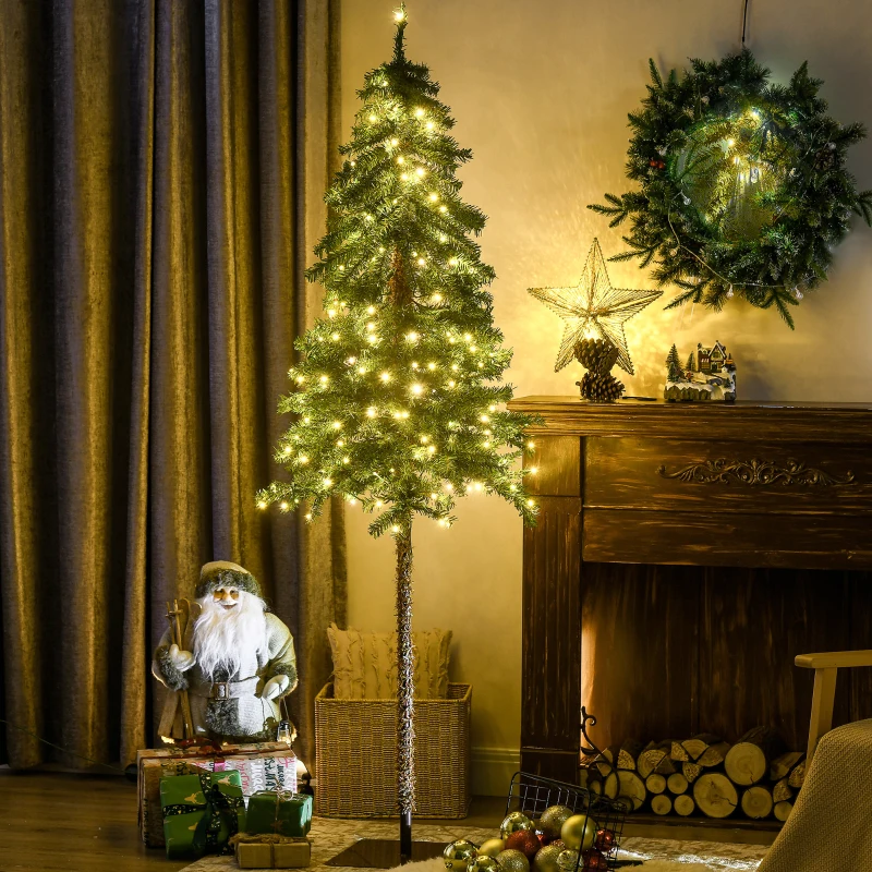 HOMCOM 6' Artificial Christmas Trees, with Warm White or Colorful LED Lights, Pencil Shape, Steel Base