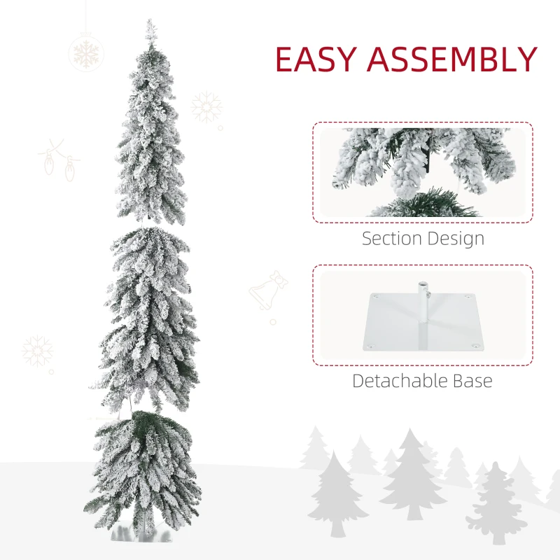 HOMCOM 6' Artificial Slim Christmas Trees, with Snow Frosted Branches, Warm White or Colorful LED Lights, Downswept Shape