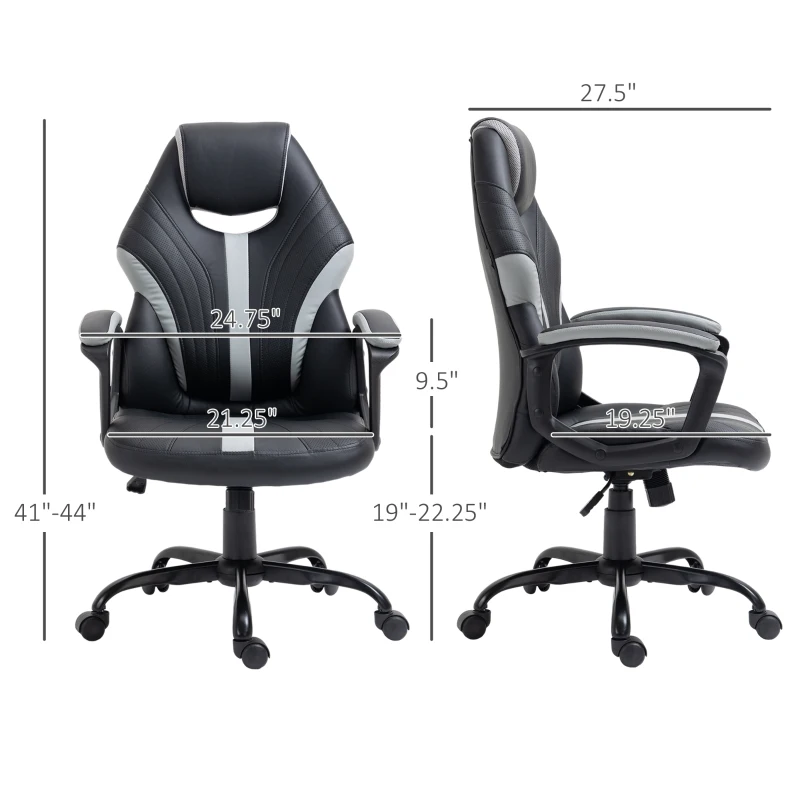 Vinsetto PU Leather Home Office Chair Racing Gaming Chair with Swivel Wheels Adjustable Height Padded Armrest Gray