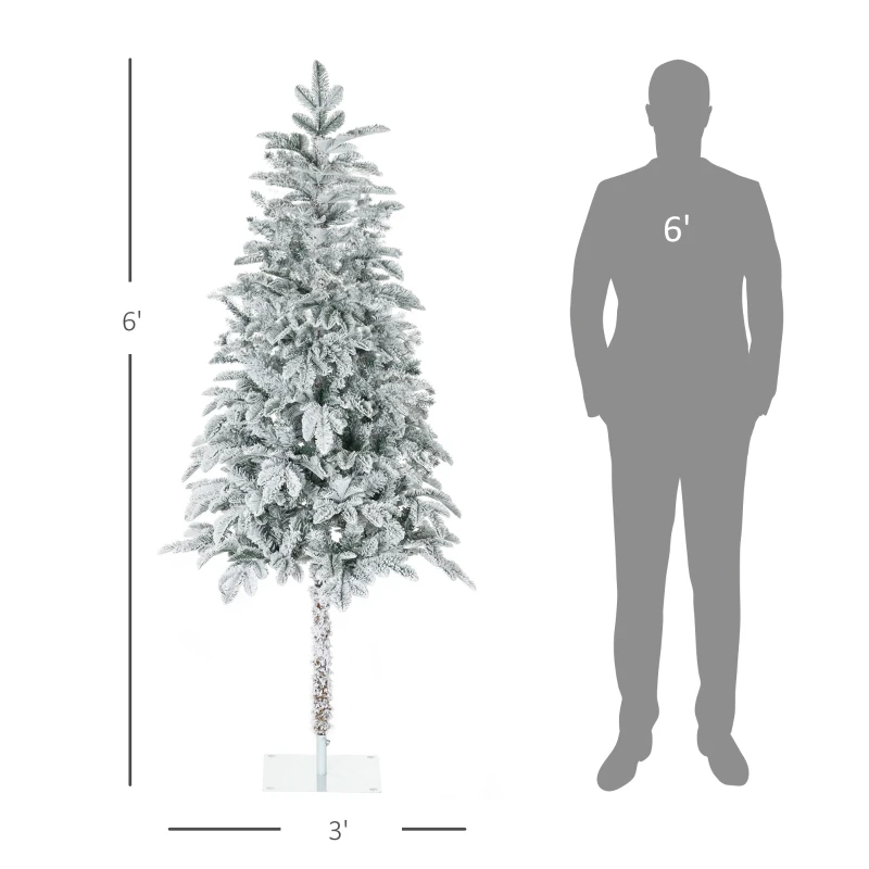 HOMCOM 6' Artificial Flocked Christmas Trees, with Snow Frosted Branches, Auto Open, Steel Base