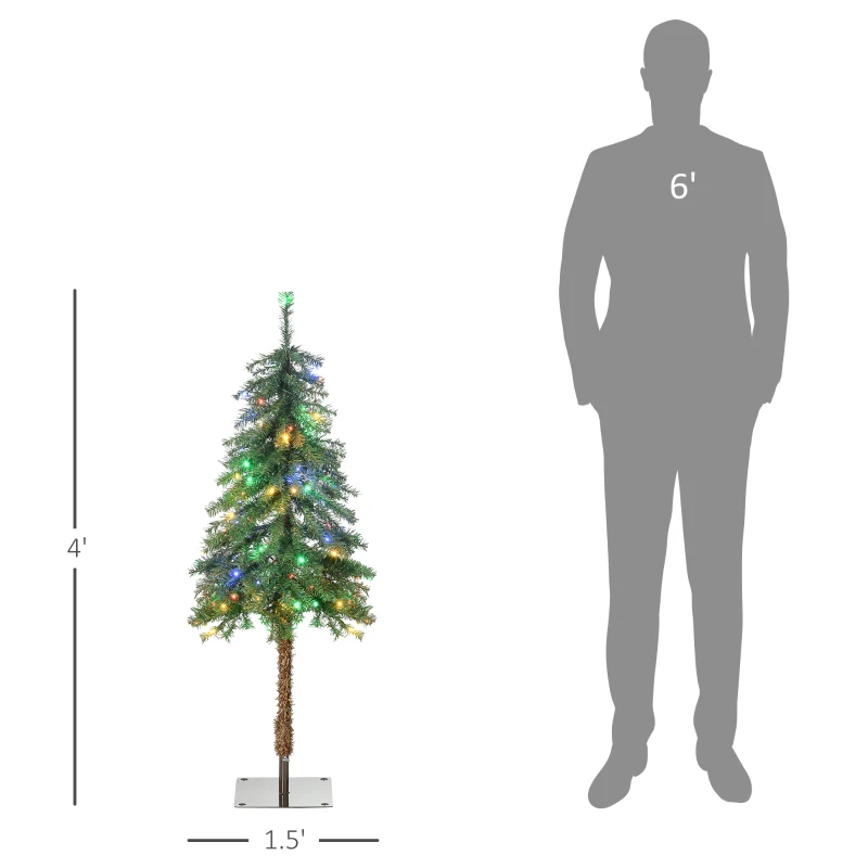 HOMCOM 4' Artificial Christmas Trees, with Warm White or Colorful LED Lights, Pencil Shape, Steel Base