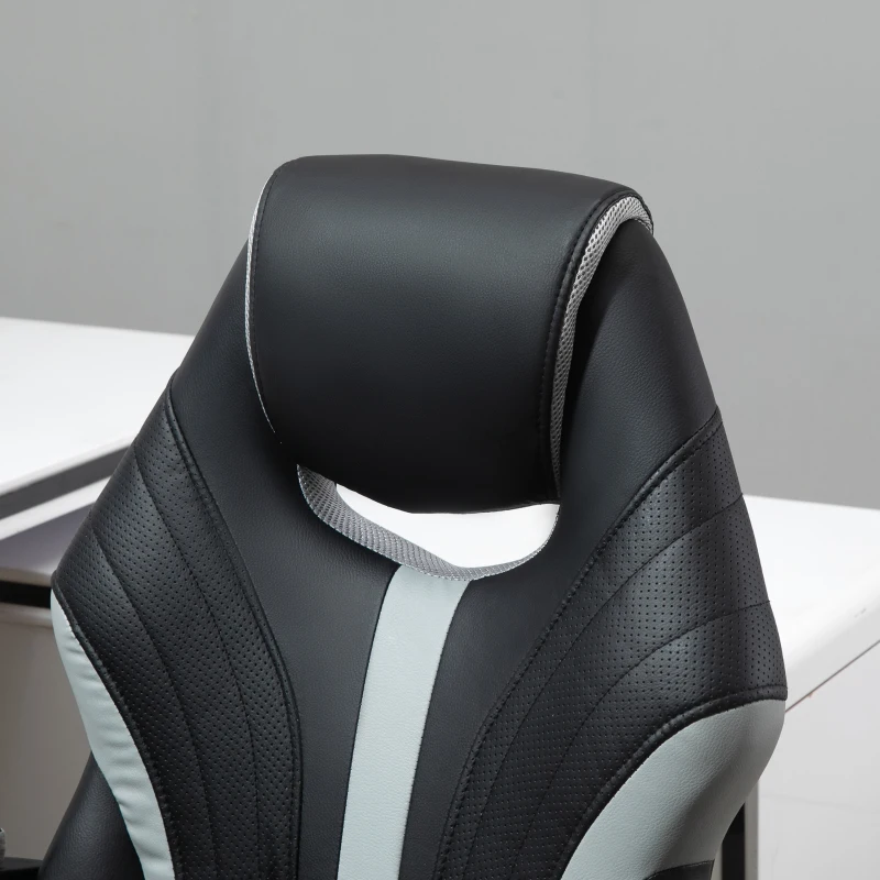 Vinsetto PU Leather Home Office Chair Racing Gaming Chair with Swivel Wheels Adjustable Height Padded Armrest Gray