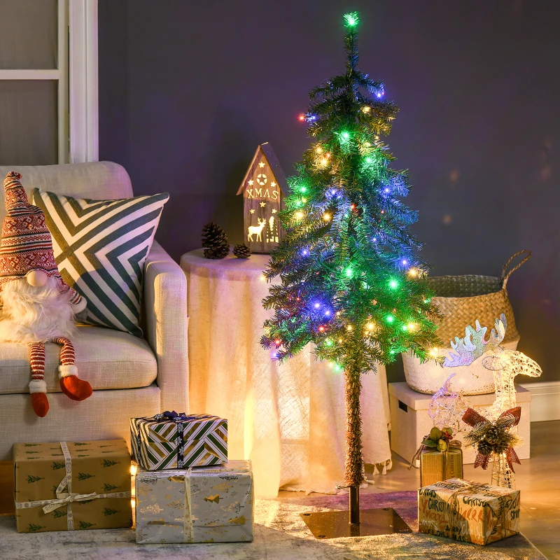 HOMCOM 4' Artificial Christmas Trees, with Warm White or Colorful LED Lights, Pencil Shape, Steel Base