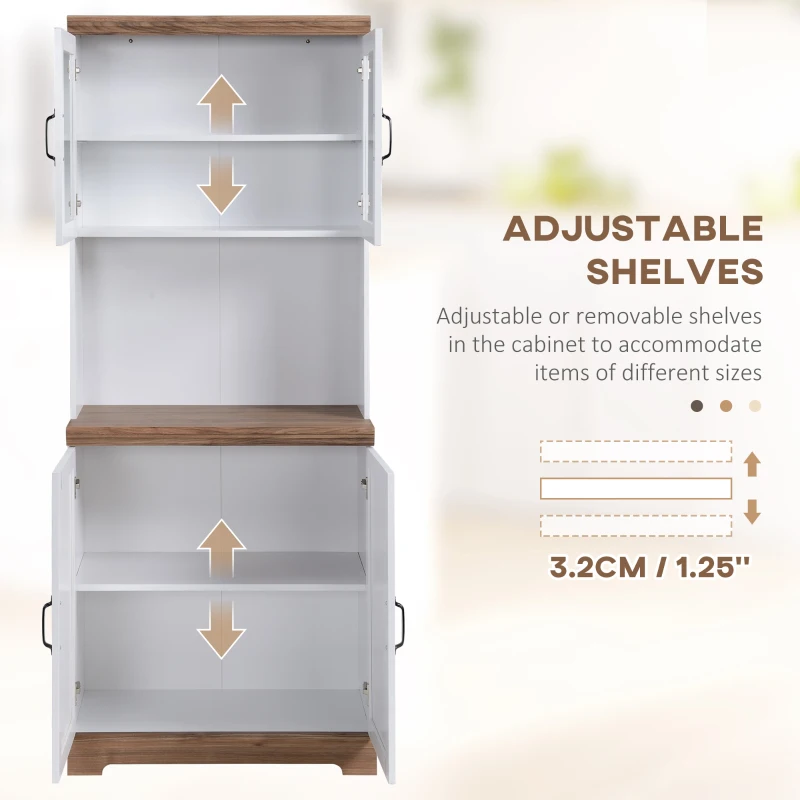 HOMCOM 70" Farmhouse Kitchen Buffet with Hutch, Kitchen Pantry Storage Cabinet with Glass Doors, Adjustable Shelves, Open Microwave Countertop, White