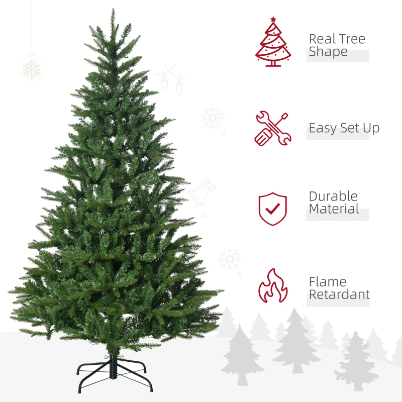 HOMCOM 6' Pre Lit Artificial Flocked Christmas Trees, with Warm Yellow Clear Lights, Auto Open, Wide Shape, Extra Bulb