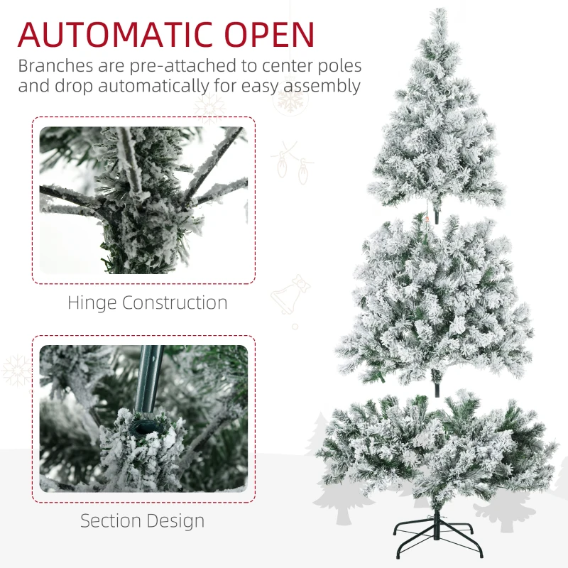 HOMCOM 7.5' Artificial Snow Christmas Trees with Frosted Branches, Warm White or Colorful LED Lights, Steel Base