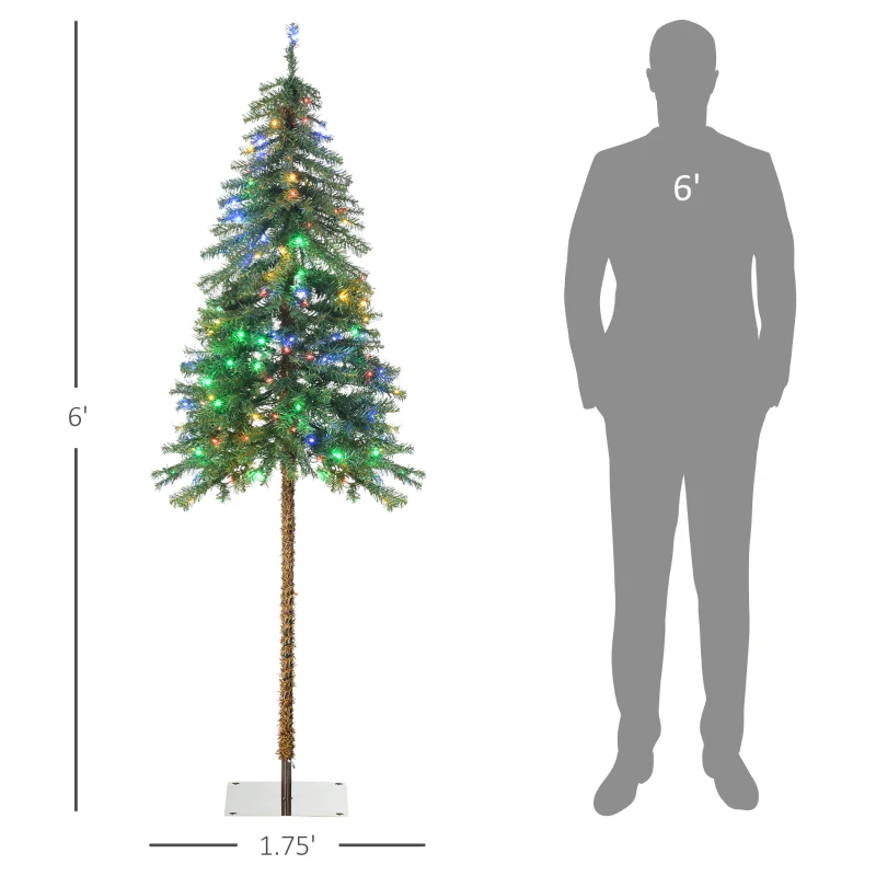 HOMCOM 6' Artificial Christmas Trees, with Warm White or Colorful LED Lights, Pencil Shape, Steel Base