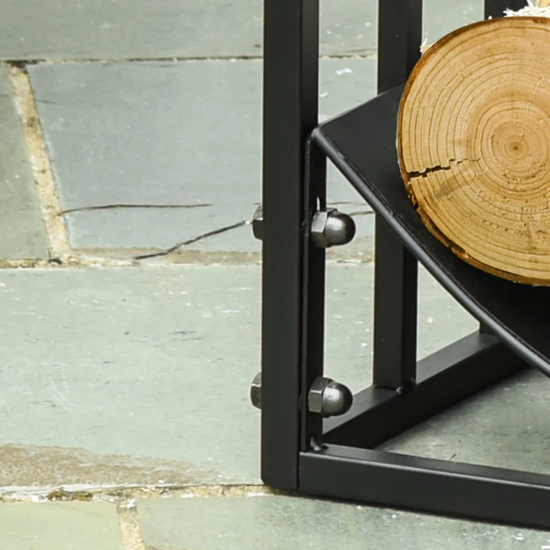 Outsunny 23.8" Firewood Log Rack, Curved Fireplace Log Holder, Wood Storage Rack with Side Scrolls, for Outdoor and Indoor Use, Black