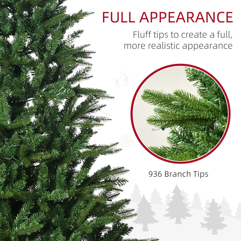 HOMCOM 6' Pre Lit Artificial Flocked Christmas Trees, with Warm Yellow Clear Lights, Auto Open, Wide Shape, Extra Bulb