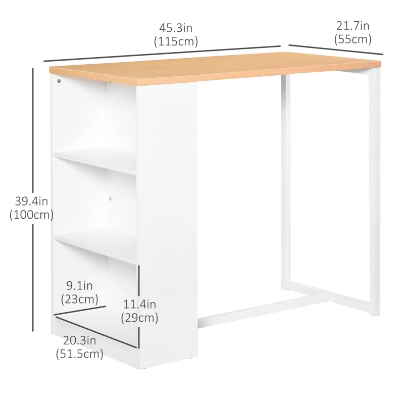 HOMCOM Bar Table, Pub Table with 3-Tier Storage Shelf and Metal Frame, Counter Height Table for Kitchen, White