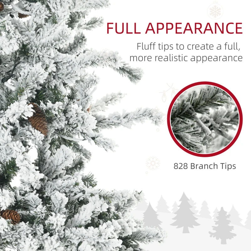 HOMCOM 6' Flocked Artificial Christmas Tree with Warm White LED Lights