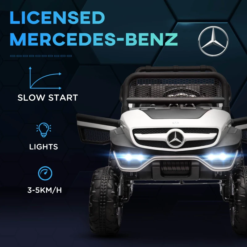 Aosom Kids Ride on Car, Licensed Mercedes-Benz Unimog 12V 7AH Battery Powered Electric Truck with Remote Control, 3 Speed Spring Suspension, LED Lights, MP3, Music, White