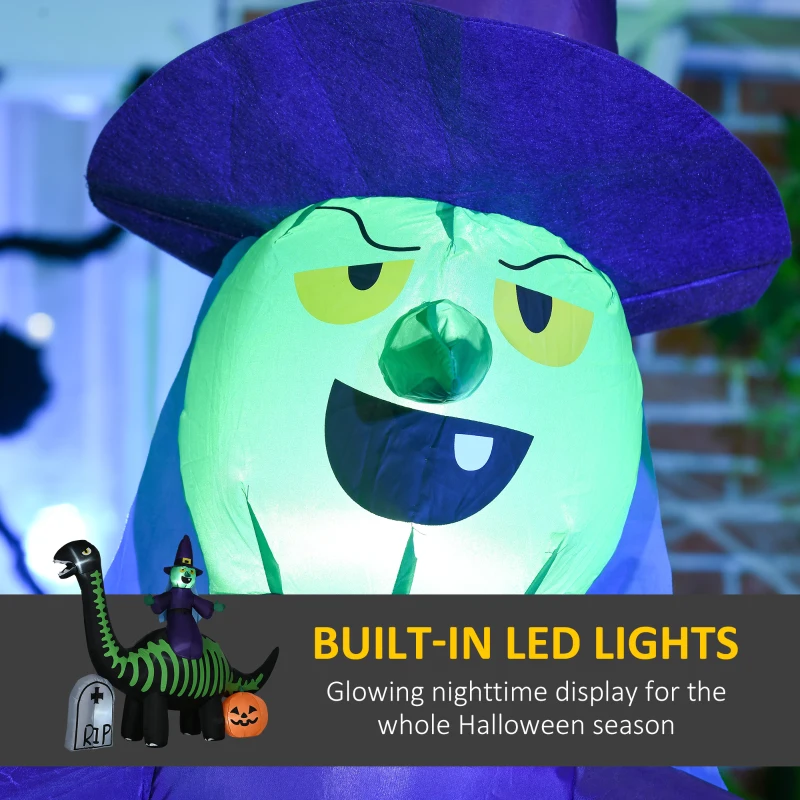 HOMCOM 8FT Halloween Inflatables Outdoor Decorations with LED Lights, Inflatable Skeleton Dinosaur with Witch, Tombstone and Pumpkin, Blow Up Yard Decorations for Garden, Party