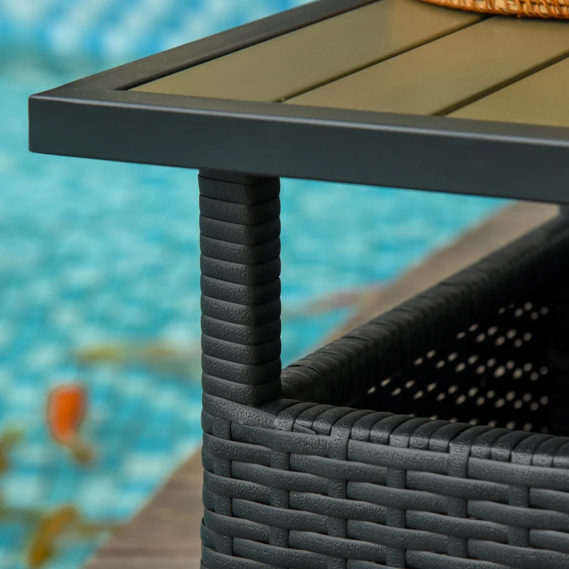 Outsunny 22" Square Steel PE Rattan Wicker Table With Umbrella Hole, Outdoor Patio Accent Dining Side Table Used as Umbrella Stand, Black
