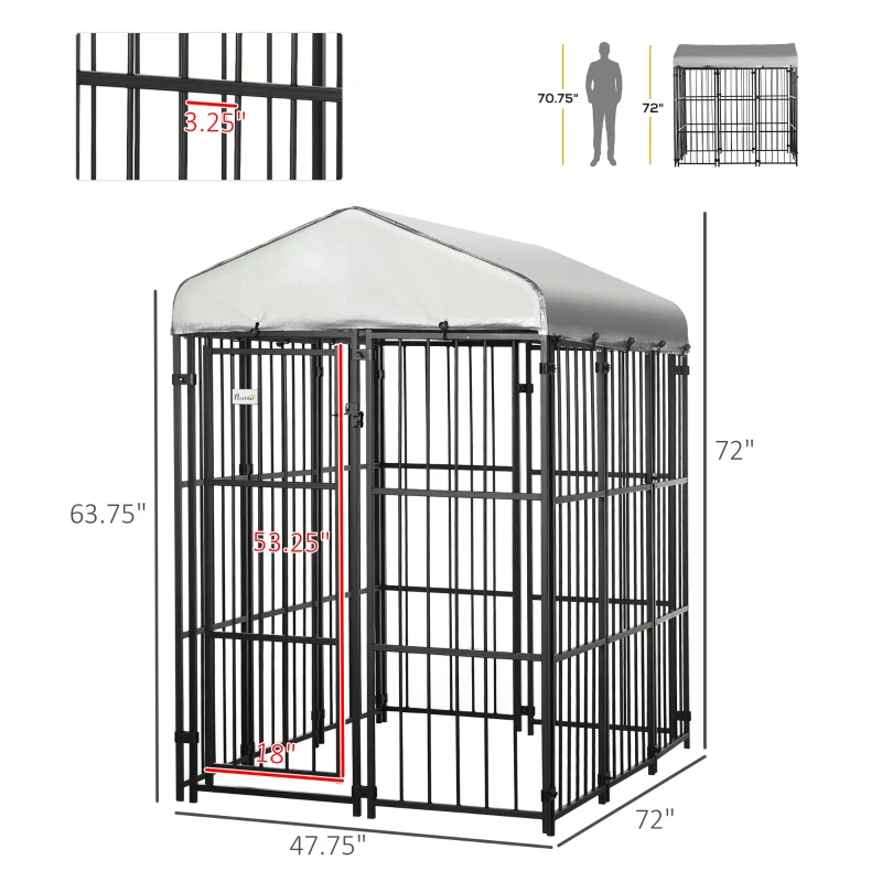 PawHut 6' x 4' Dog Kennel, Outdoor Dog Playpen Run with Waterproof, UV Resistant Canopy, Heavy-Duty Chain Link for Medium and Large Dogs