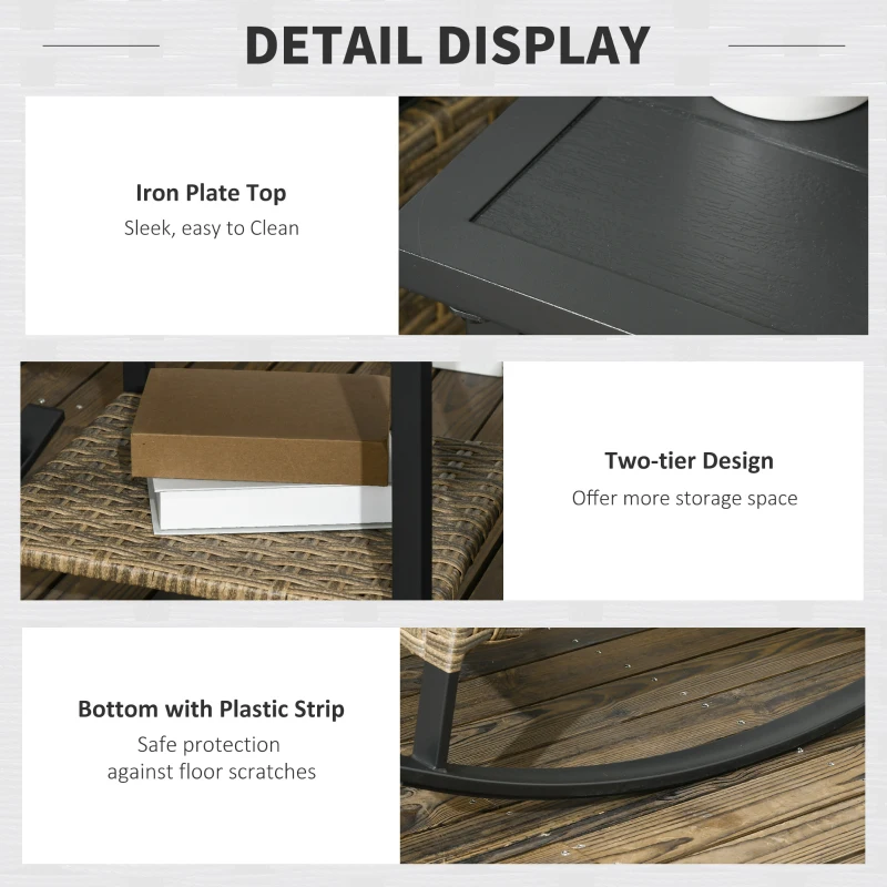 Outsunny 3 Pcs Outdoor PE Rattan Rocking Chair Set, Bistro Set with Two-tier Table, Padded Cushions for Garden, Grey