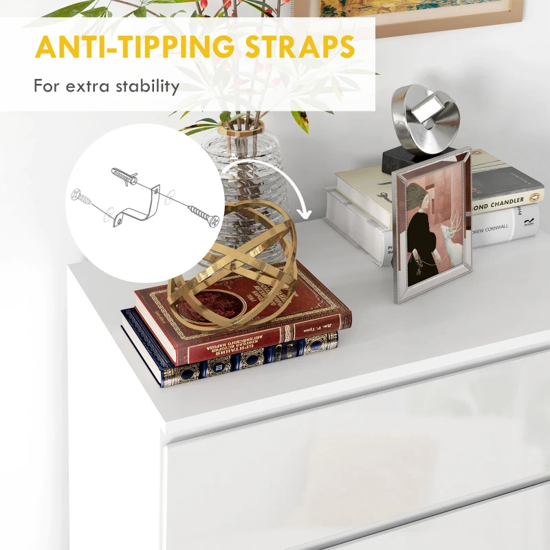 HOMCOM 4 Drawer Cabinet, High Gloss Drawer Chest for Bedroom, Chest of Drawers with Metal Runners and Groove Handles, White