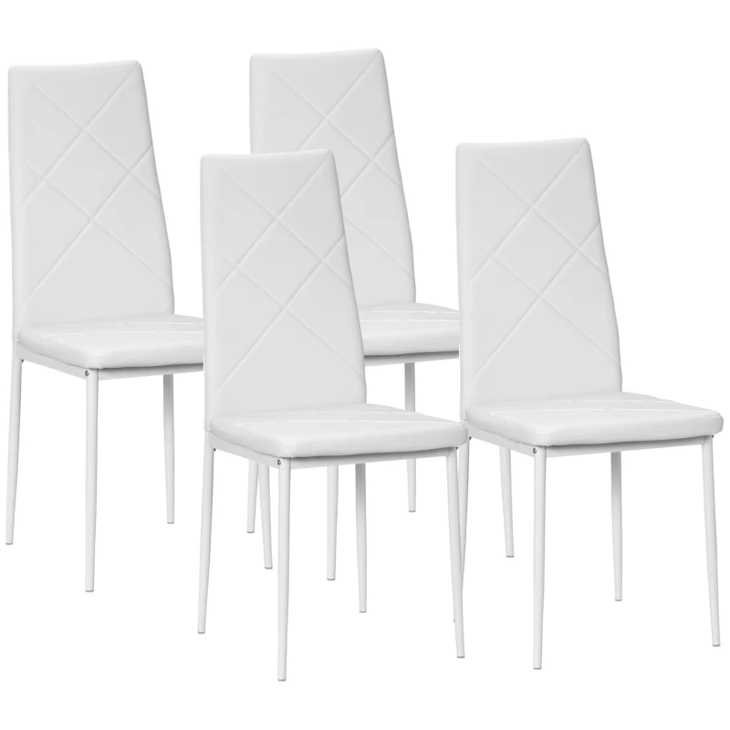 HOMCOM 4 Set Dining Chairs High Back Faux Leather Kitchen Chairs for Living Room Kitchen White
