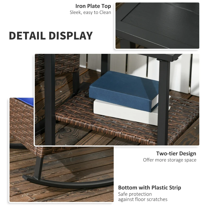 Outsunny 3 Piece Patio Rocking Chair Set, Outdoor Wicker Bistro Set with 2 Oversize Cushioned Porch Rockers and 2 Tier Coffee Table for Garden, Porch, Backyard, Blue