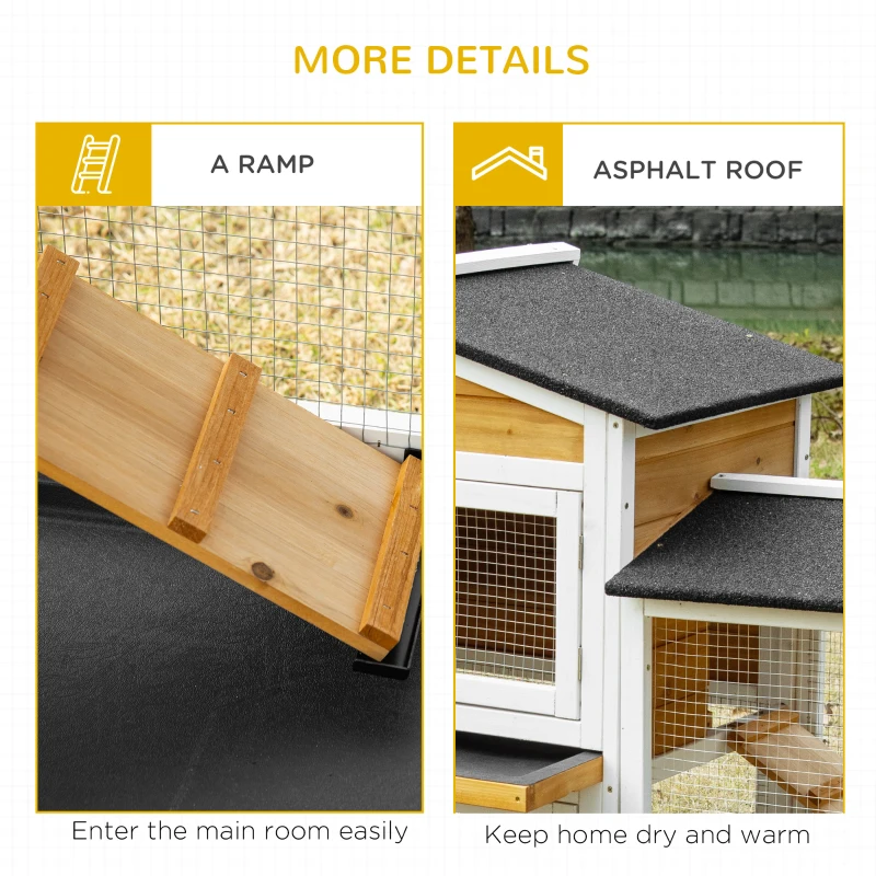 PawHut 90.5" Wooden Rabbit Hutch Bunny Cage Pet Playpen House Enclosure with Double Side Run Boxes, No Leak Tray, Ramp, for Rabbits, Chickens, Ducks, Guinea Pig and Small Animals, White