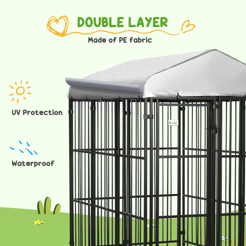 PawHut 6' x 4' Dog Kennel, Outdoor Dog Playpen Run with Waterproof, UV Resistant Canopy, Heavy-Duty Chain Link for Medium and Large Dogs
