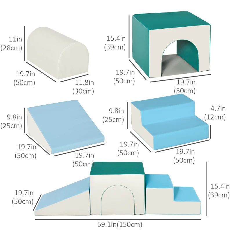 Qaba Foam Climbing Blocks for Toddlers, Kids Modular Play Set for Baby Children, Soft Play Equipment for Crawling Sliding, Easy-to-clean Safe DIY Creative, Multicolor