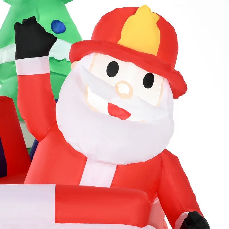 HOMCOM 7FT Christmas Inflatables Outdoor Decorations Santa Claus and Reindeer with Fire Truck, Blow-Up LED Yard Christmas Decor, Waterproof