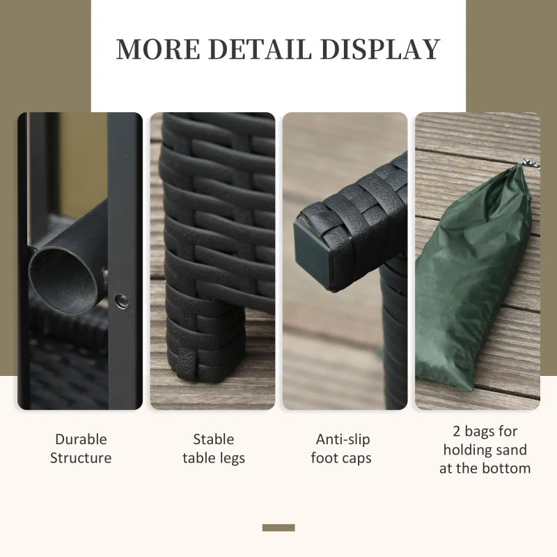 Outsunny 22" Square Steel PE Rattan Wicker Table With Umbrella Hole, Outdoor Patio Accent Dining Side Table Used as Umbrella Stand, Black