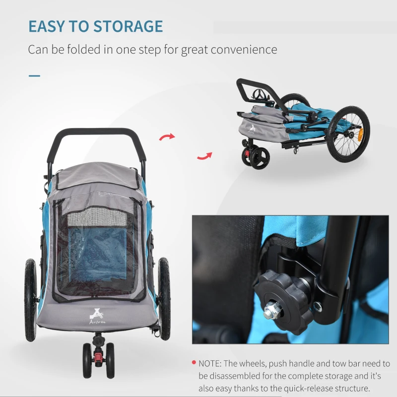 Aosom Dog Bike Trailer 2-In-1 Pet Stroller Cart Bicycle Wagon Cargo Carrier Attachment for Travel with 360 Swivel Wheel Reflectors Parking Brake Straps Cup Holder Blue