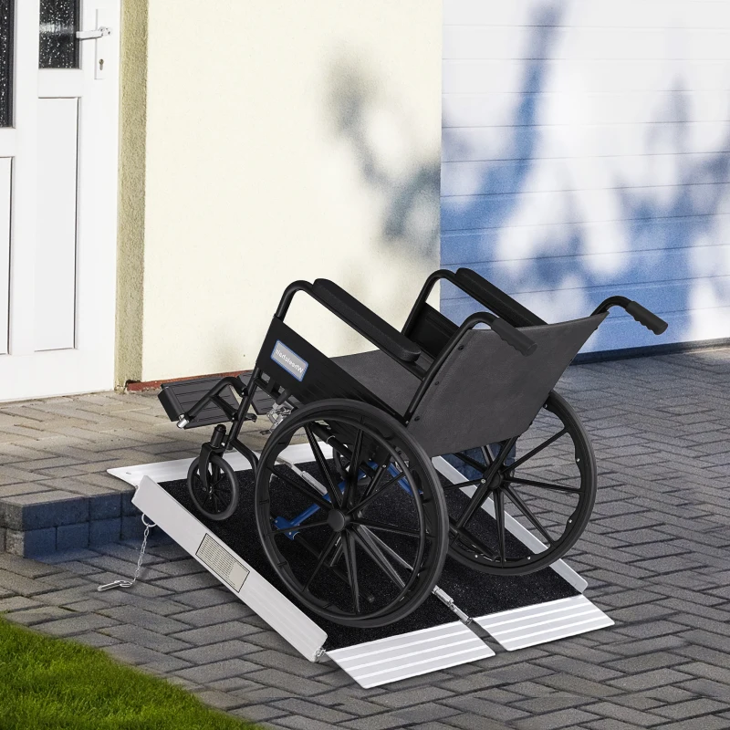 HOMCOM 2ft Portable Wheelchair Ramp Aluminum Threshold Mobility Singlefold for Scooter with Carrying Handle Non-skid Surface 600lbs