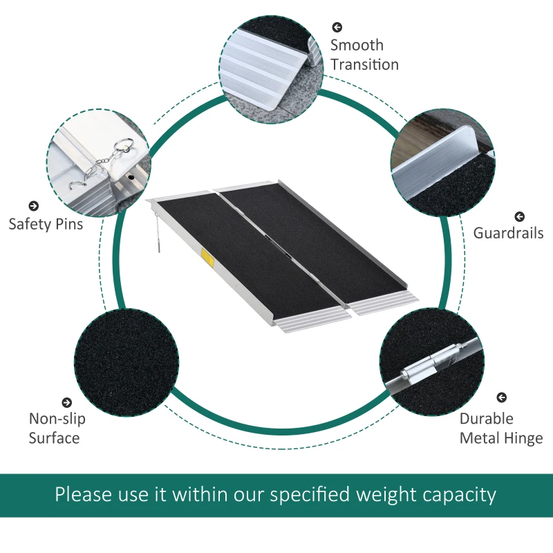 HOMCOM 4ft Portable Wheelchair Ramp Aluminum Threshold Mobility Singlefold for Scooter with Carrying Handle Non-skid Surface 600lbs