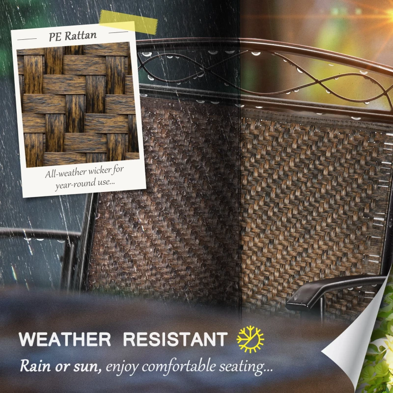 Outsunny Set of 2 Outdoor Glider Chairs, Porch & Patio Rockers for Deck with PE Rattan Seats, Steel Frames for Garden, Backyard, Poolside, Brown