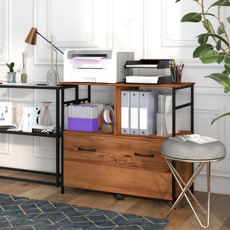 Vinsetto 2-Drawer Vertical Filing Cabinet - 18.9"W X 15.7"D X 23.4"H, With Wheels, Hanging Bars For Letter/Legal Files, White Wood Grain