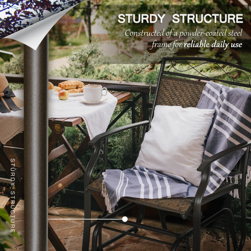 Outsunny Set of 2 Outdoor Glider Chairs, Porch & Patio Rockers for Deck with PE Rattan Seats, Steel Frames for Garden, Backyard, Poolside, Brown