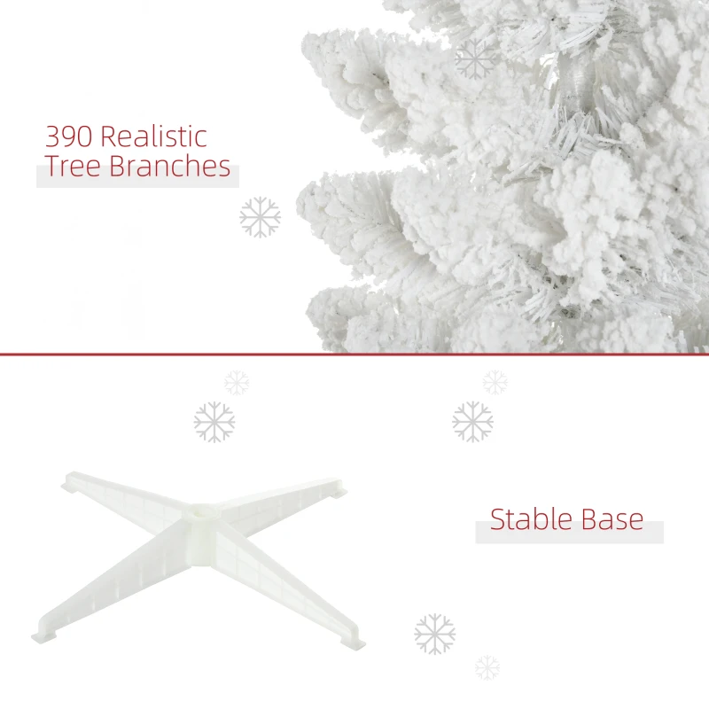 HOMCOM 6' Decorated Christmas Tree Snow Flocked Artificial Christmas Tree with Pencil Shape, Realistic Branches, White