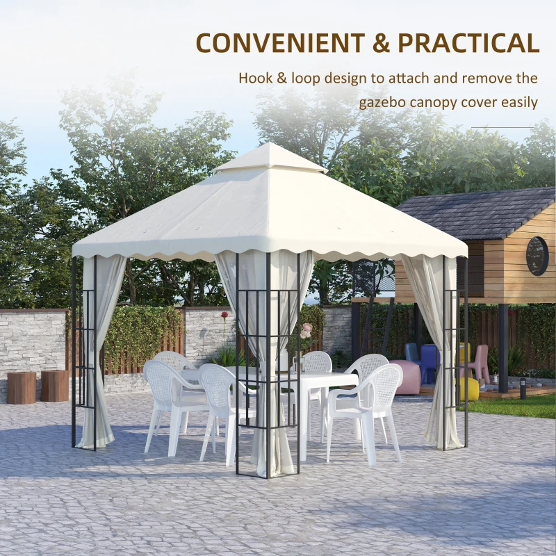 Outsunny 10' x 10' Gazebo Replacement Canopy Cover, 2 Tier Gazebo Roof Replacement TOP ONLY, Cream