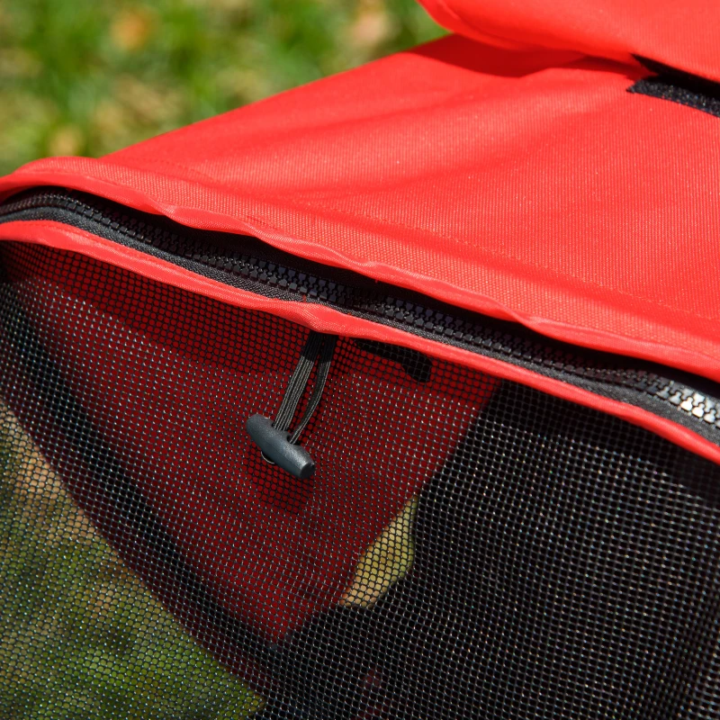 PawHut Luxury One-click Folding Pet Stroller Dog/Cat Travel Carriage with Wheels Adjustable Canopy Zippered Mesh Window Door Red and Black