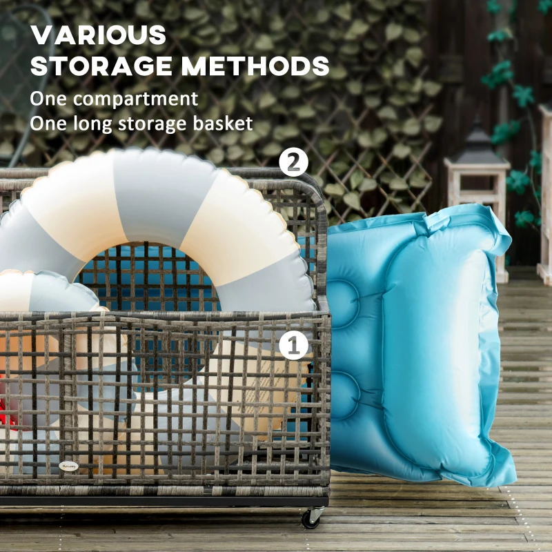 Outsunny Pool Float Storage, Pool Caddy, with Wheels, 43.25" L x 22.5" W x 28" H, Dark Gray