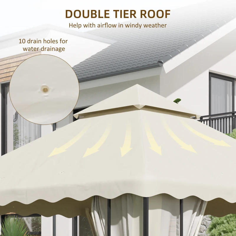Outsunny 10' x 10' Gazebo Replacement Canopy Cover, 2 Tier Gazebo Roof Replacement TOP ONLY, Cream