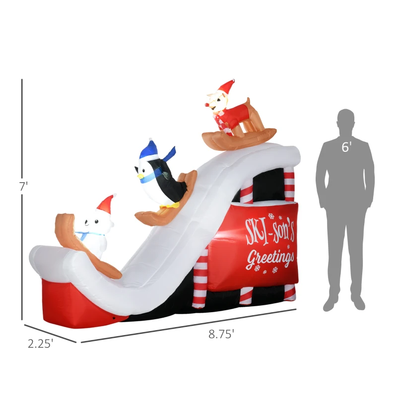 HOMCOM 8.5FT Long Christmas Inflatables Outdoor Decorations Polar Bear, Penguin and Reindeer on the Slope, Blow-Up LED Yard Christmas Decor, Waterproof