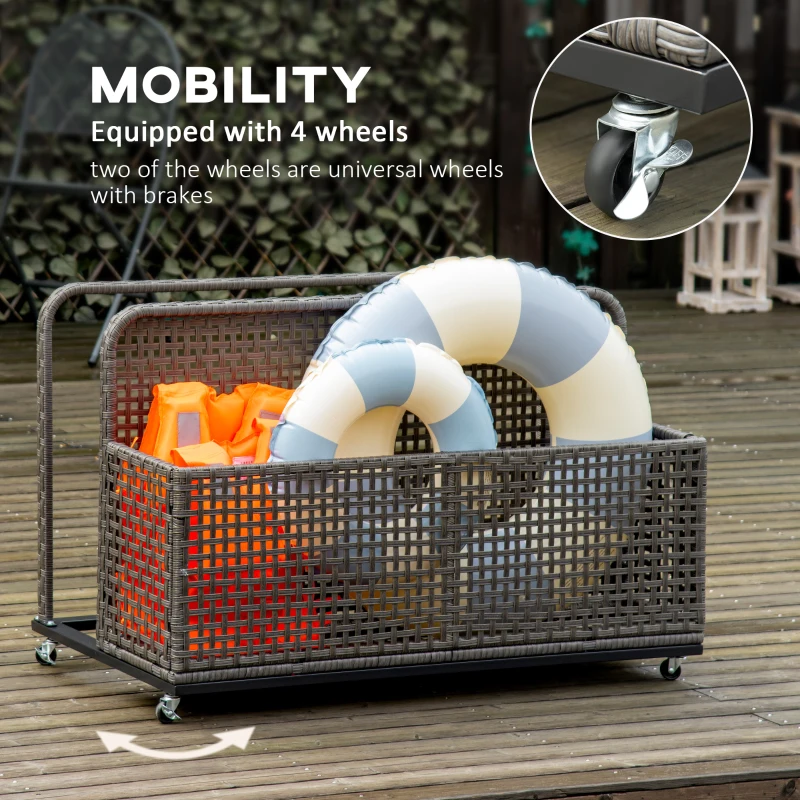 Outsunny Pool Float Storage, Pool Caddy, with Wheels, 43.25" L x 22.5" W x 28" H, Light Gray