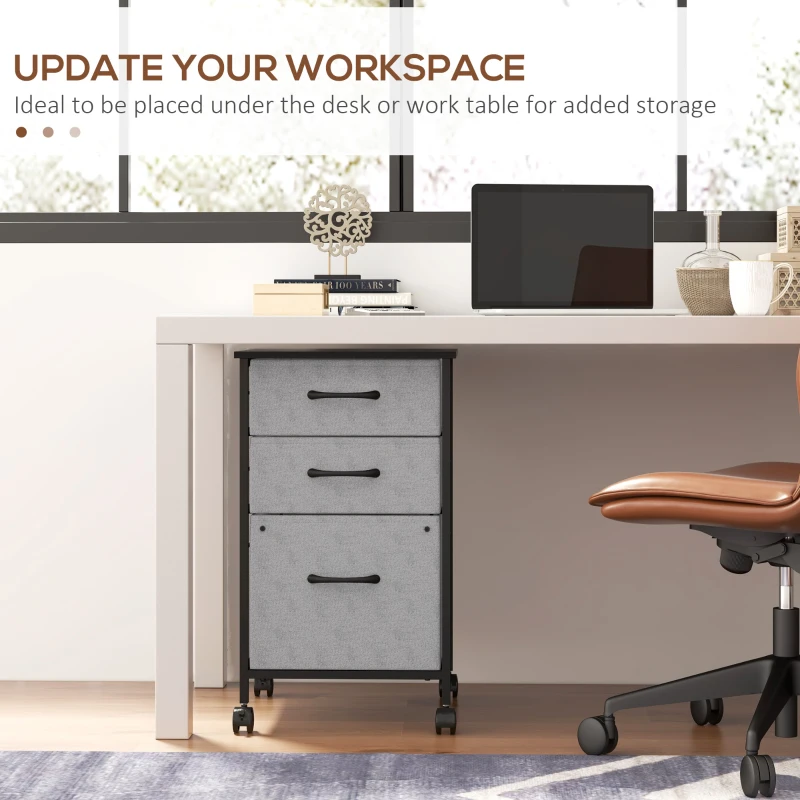 Vinsetto Vertical Filing Cabinet, Mobile File Cabinet with 3 Non-woven Fabric Drawers, Hanging Bars for Letter Size, Industrial Printer Stand for Home Office, Dark Grey