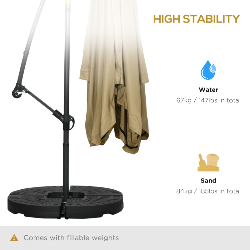 Outsunny Offset Patio Umbrella with Net and Umbrella Base, Adjustable Cantilever Canopy with Cross Base, Weight Plates and 8 Ribs for Backyard, Poolside, Garden, Beige