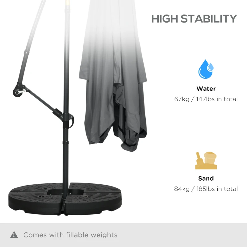 Outsunny Offset Patio Umbrella with Net and Umbrella Base, Adjustable Cantilever Canopy with Cross Base, Weight Plates and 8 Ribs for Backyard, Poolside, Garden, Dark Grey