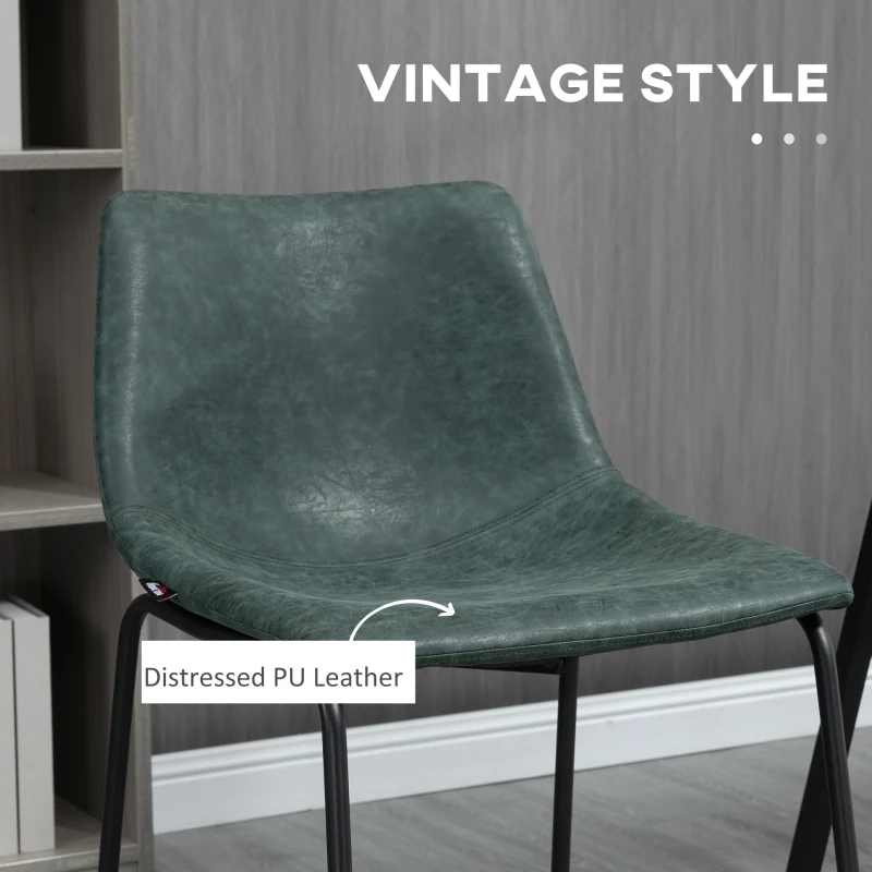 HOMCOM Counter Height Bar Stools Set of 2, Vintage PU Leather Bar Chairs, Kitchen Stool with Footrest for Home Bar Green