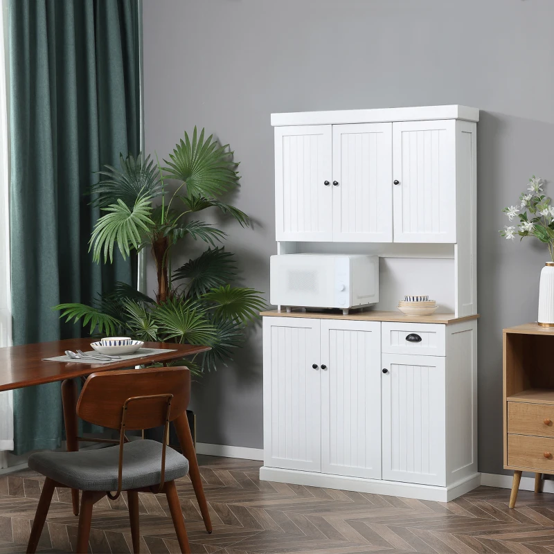 HOMCOM 71" Buffet with Hutch, Modern Farmhouse Kitchen Pantry Storage Cabinet with Microwave Oven Countertop, Drawer, and Cupboard, White